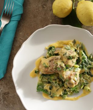 Lemony fricasse with pork and greens