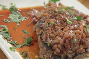 Grilled Steak with Greek-Brandied Onions