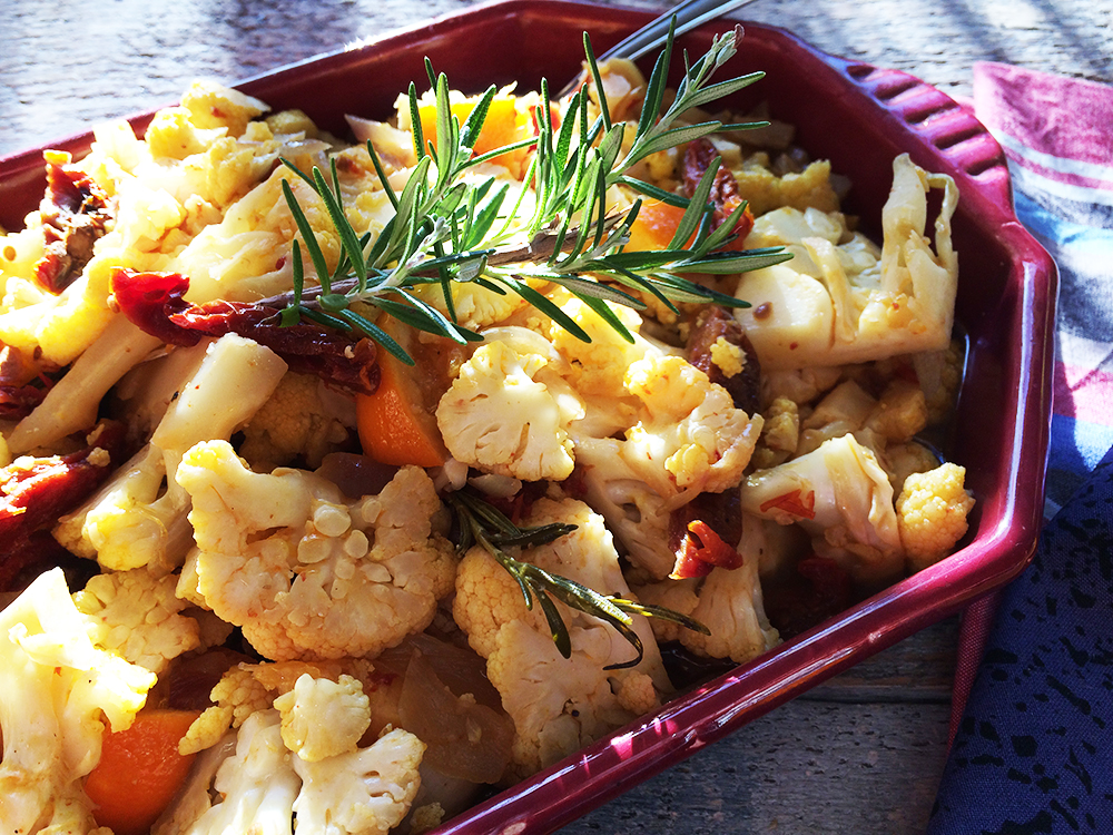 Cauliflower Cooked with Rosemary, Oranges, SunDried Tomatoes and