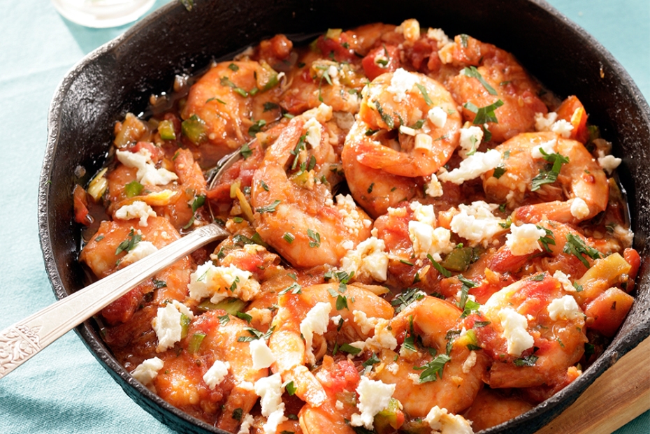 Spicy Shrimp with Feta, Ouzo & Cilantro Greek Food Greek Cooking