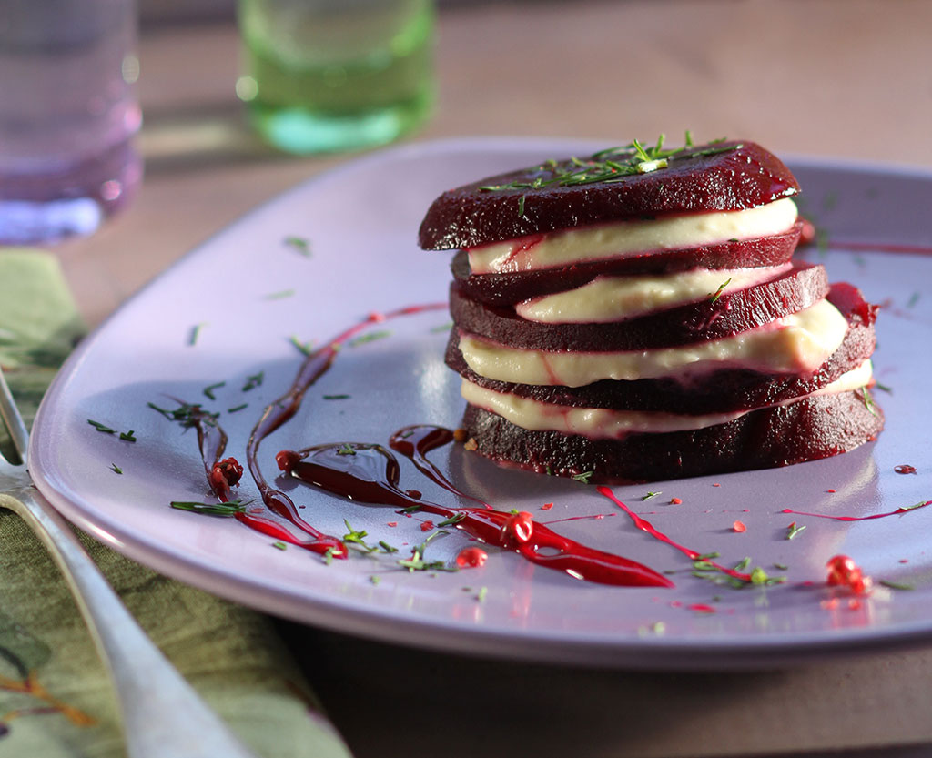 Beet Napoleon with Taramosalata Greek Food Greek Cooking Greek