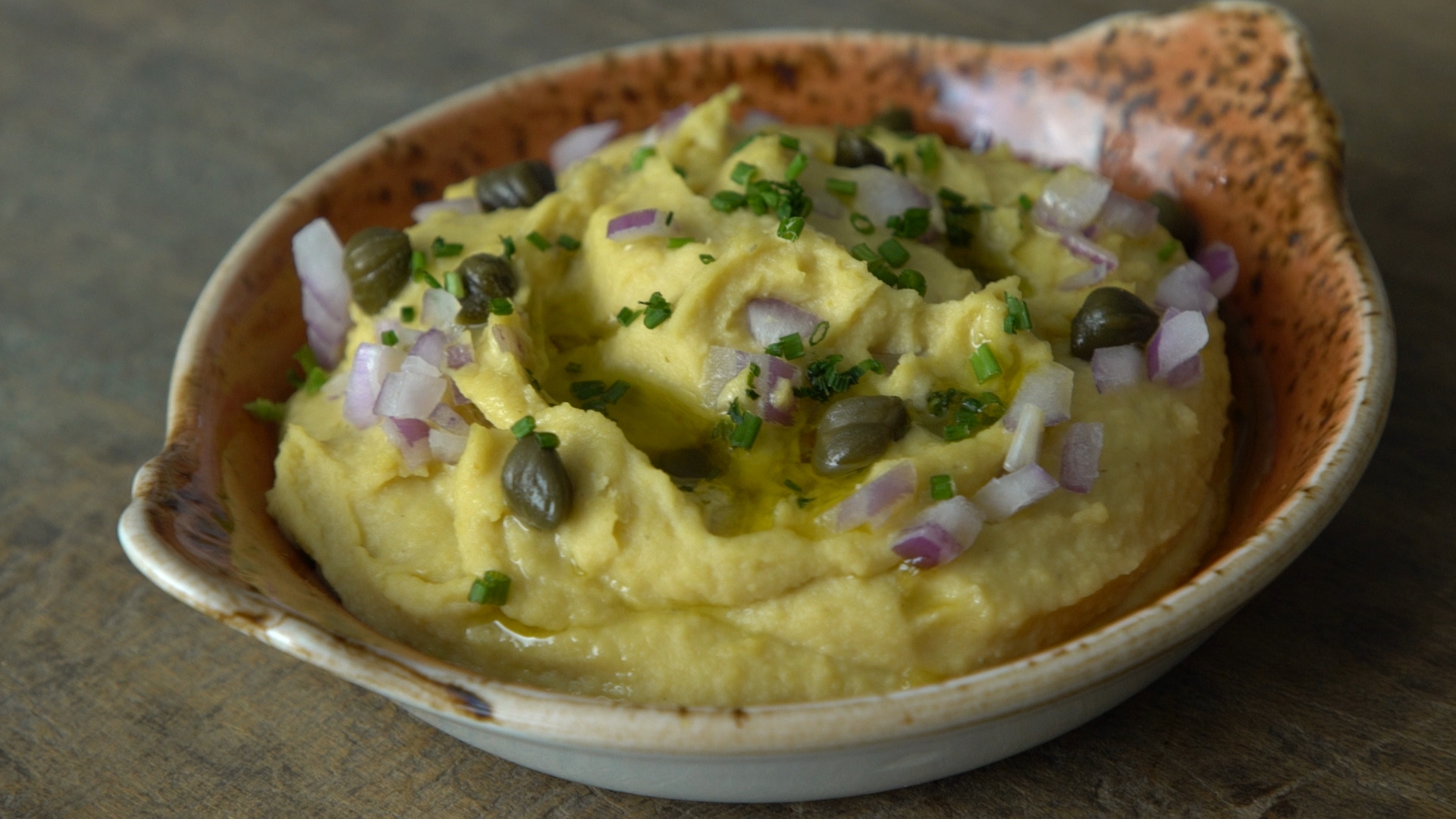 Fava garnished with Capers and Onions | Greek Food - Greek Cooking ...