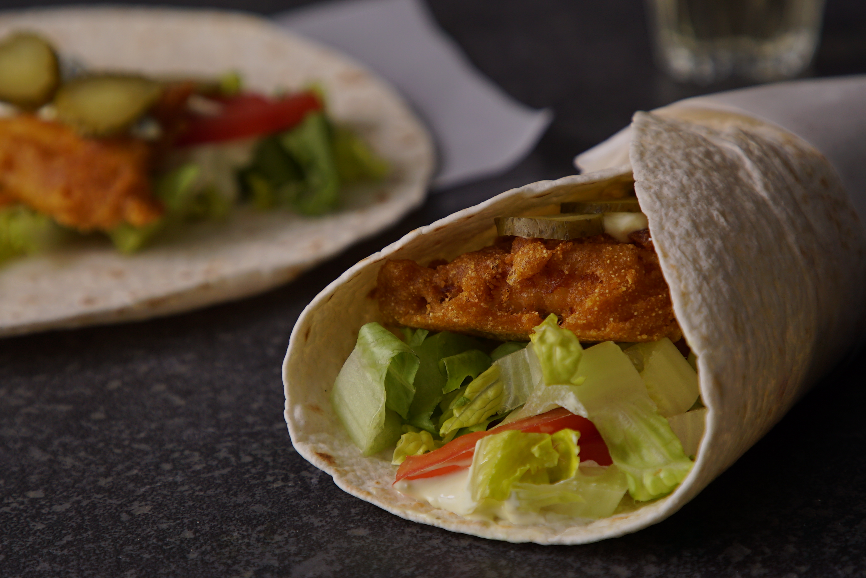 Crispy Cod Pita Wrap with Yogurt Tartar Sauce Greek Food Greek