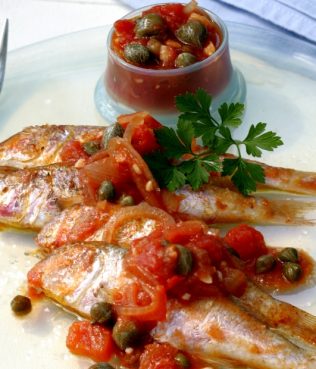 Red Mullet in Caper Sauce (Barbounia me Saltsa Kapari)