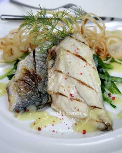Fish with greens and avgolemono sauce