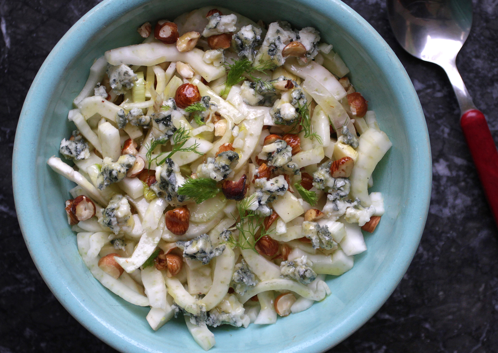 FennelHazelnut Slaw with Sharp Cheese and HoneyMastiha Dressing