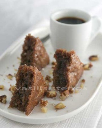 Karydopita is Greek walnut cake, flavored with cinnamon and made with olive oil.