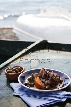 Octopus, Oranges, Olives, and Ouzo are delicious