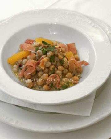 Chick peas are prepared with olive oil, orange, herbs and more in Greek cooking.