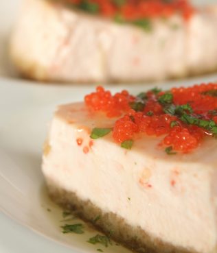 Tarama and Greek Yogurt Cheesecake with Mint-Flavored Olive Oil