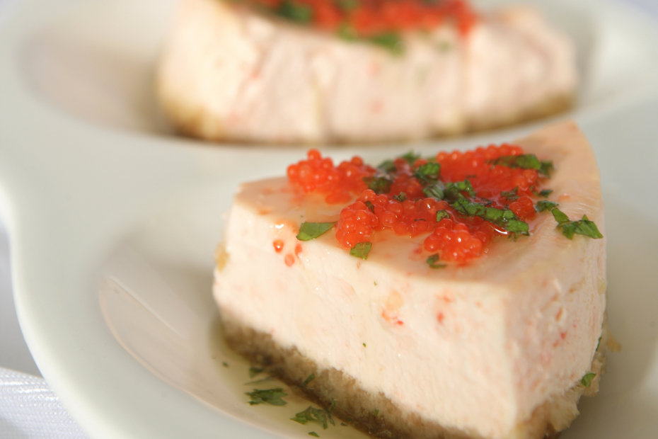 Greek yogurt and tarama, fish roe, in an unusual cheesecake.