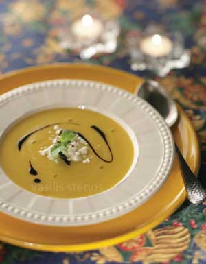 Add a touch of Greek yogurt and Greek honey to pumpkin soup