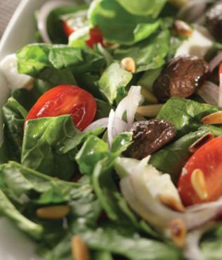 Spinach Salad with Olives & Pine Nuts or Chestnuts