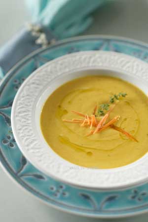 Carrot Soup with Ginger, Honey, Tahini, and Orange