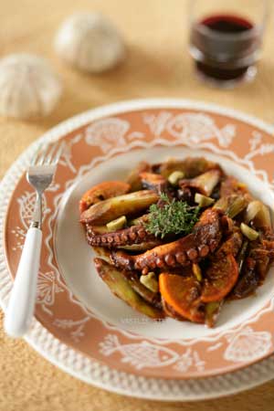 Octopus Cooked with Fennel, Orange and Green Olives