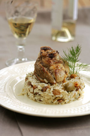 BYZANTI is an Aegean island Easter dish of lamb or goat stuffed with rice