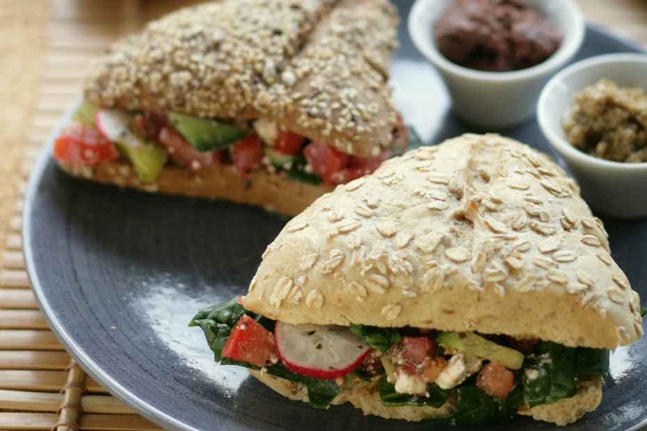 Greek Salad in a Whole-Grain Sandwich