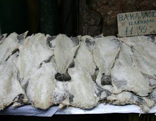 Saltcod, called bakaliaros in Greek