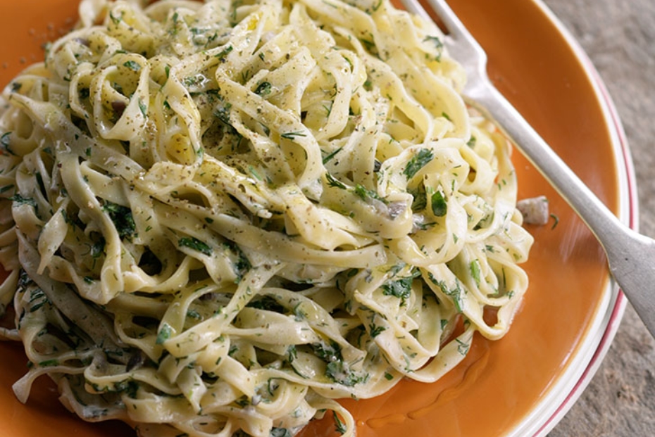 Ikaria Fettucine al Greco with Greek yogurt and Herbs