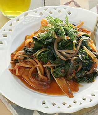 Sautéed Greens with Onions and Tomatoes (Tsigareli)