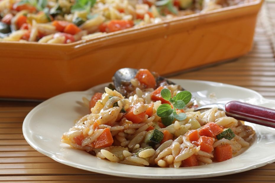 Vegetables and Orzo in the Oven