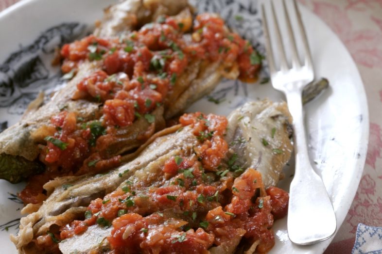 IkariaStyle BatterDipped Eggplants in Fresh Tomato Sauce Diane Kochilas