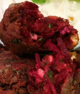 Beet Keftedes and Lemon-Mint Tzatziki