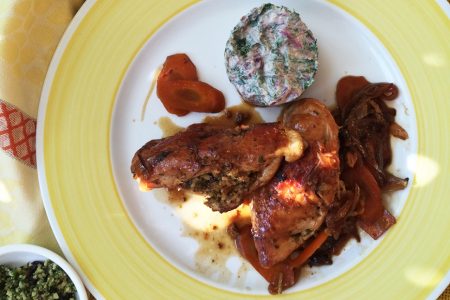 Chicken breast with walnut-bulgur and honeyed carrots