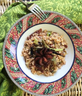 Octopus Juice Risotto, Braised Octopus, Broiled Leeks