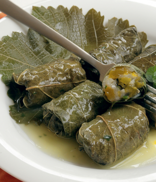 Greek Thanksgiving! Grape Leaves Stuffed with Pumpkin, Rice and Herbs