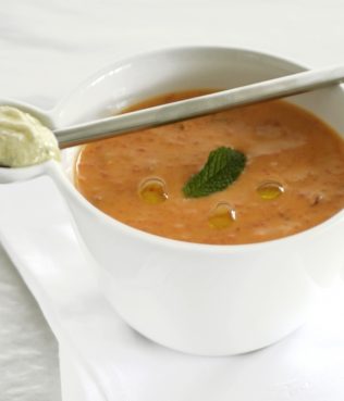 Chilled Roasted Red Pepper Soup with Mastiha-Feta Chilled Roasted Red Pepper Soup with Mastiha-Feta