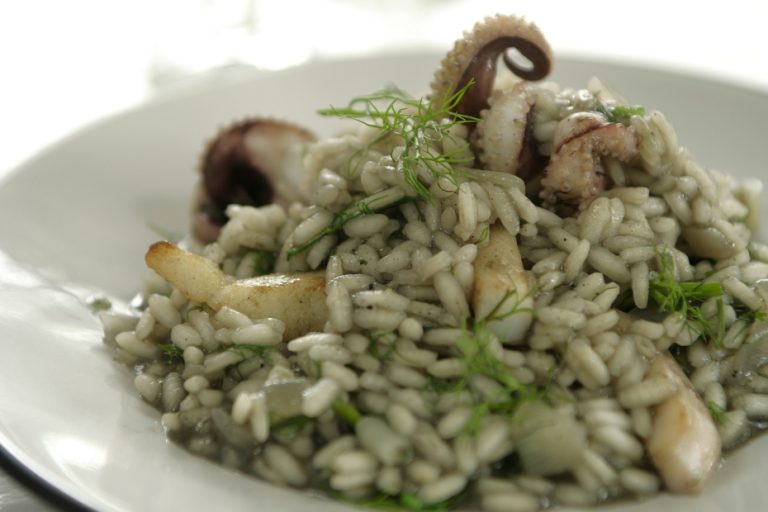 Squid Ink Risotto with Mastiha Liqueur Diane Kochilas