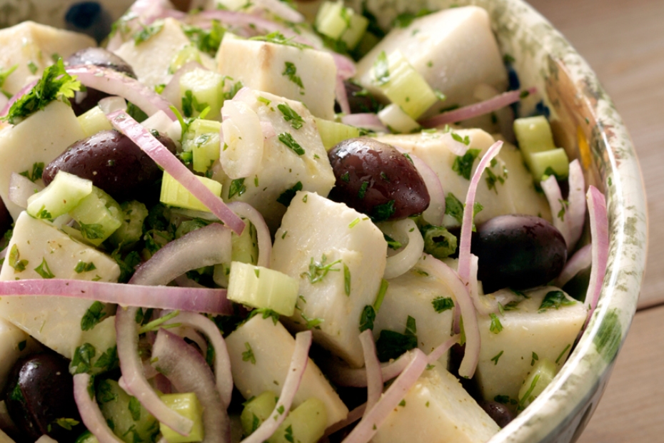 Taro root salad from Ikaria, the Blue Zone Greek island of longevity.