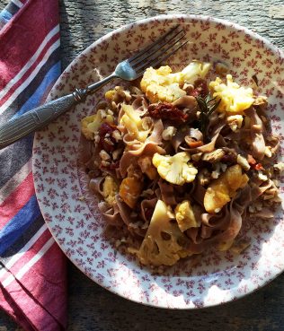 Whole Wheat Pasta with Cauliflower, Oranges, Walnuts, & Rosemary
