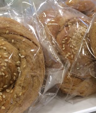 Lente tahini bread swirls at an Athens pastry shop.