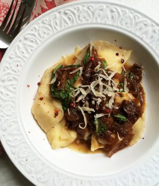Greek Ravioli with Dried Greek Figs, Arugula, Onions, & Cheese