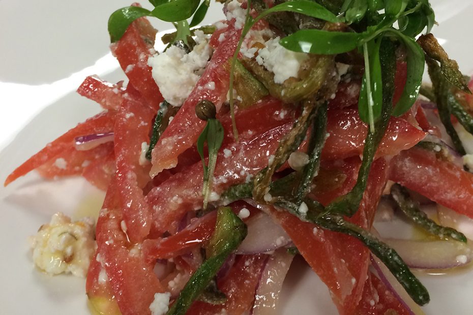 Greek salad with Crispy Okra