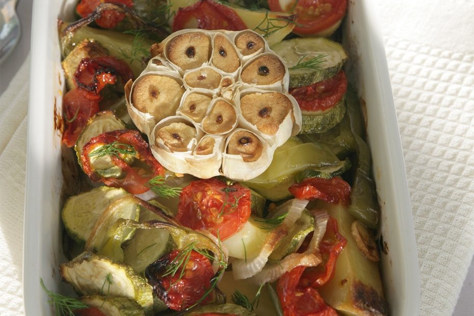 Baked Zucchini, Peppers, Potatoes, Tomatoes and Herbs