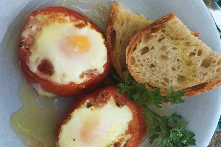 Eggs Baked Inside Tomatoes Mediterranean Diet, Healthy Greek & Blue