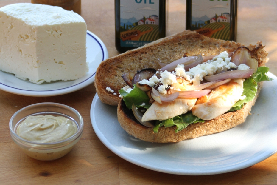 Sparta Chicken Melt Sandwich with Vrisi 36 olive oil and mustard