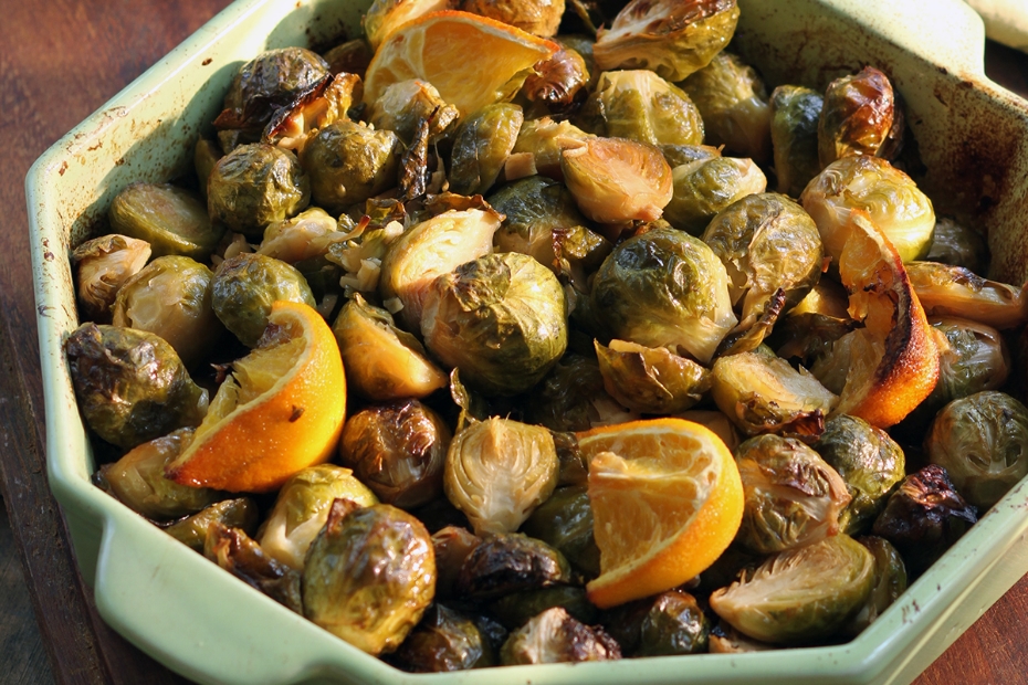 Spiced, Roasted Brussel Sprouts with Greek Mustard