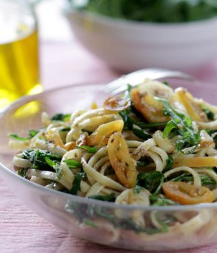 Linguine with Arugula, Hot Peppers and Greek Balsamic