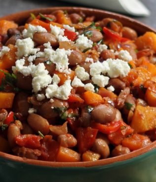 Vegetarian Grec-Mex Chili with Homemade Pita Chips