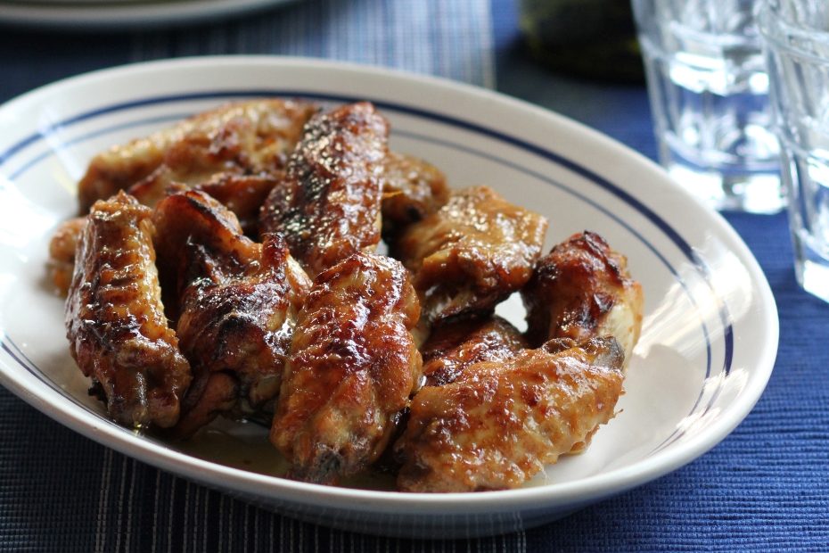 Greek Style Chicken Wings Glazed with Honey, Ouzo, Mustard and Balsamic