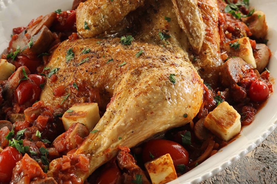 Hunter's Roasted Chicken with Wine, Greek Oregano & Haloumi