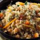 Quinoa with onions, carrots, chick peas and raisins
