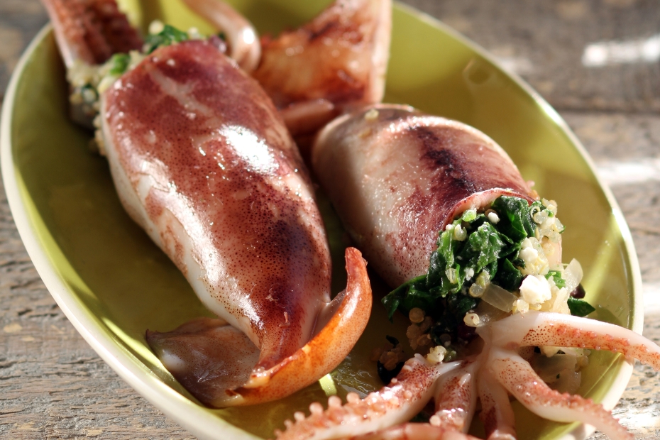 Spinach, Feta- Quinoa-Stuffed Squid