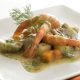 Braised artichokes, carrots, potatoes and shrimp