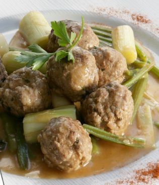 Meatballs Braised with Leeks & Celery