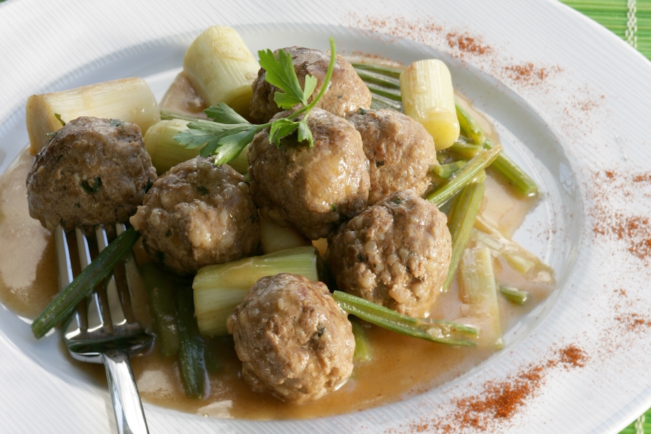 Leeks, Celery and Meatballs in an easy, luscious stew